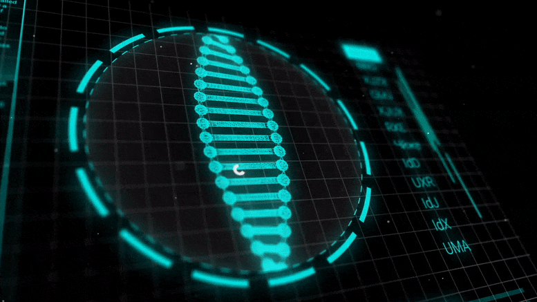 3D animation of a rotating DNA helix hologram