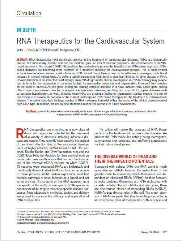 RNA Therapeutics for the Cardiovascular System